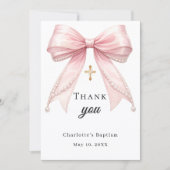 Baptism bow pink pearls gold cross dankeskarte (Vorderseite)