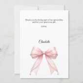 Baptism bow pink pearls gold cross dankeskarte (Rückseite)