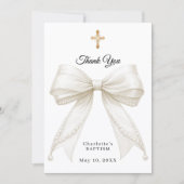 Baptism bow white ivory pearls photo dankeskarte (Vorderseite)
