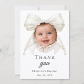 Baptism bow white ivory pearls photo girl dankeskarte (Vorderseite)