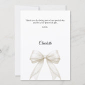 Baptism bow white ivory pearls photo girl dankeskarte (Rückseite)