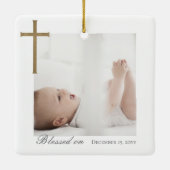 Baptism Calligraphy Photo Collage Baby Keepsake Keramikornament (Rückseite)
