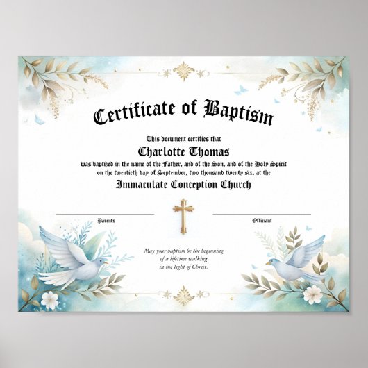 Baptism Certificate Religious Keepsake Poster (Vorne)