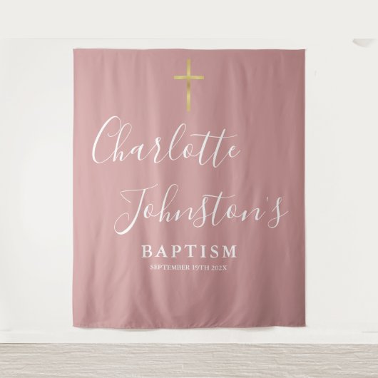 Baptism Christening Dusty Rose Pink Photo Backdrop Wandteppich (Vorderseite)