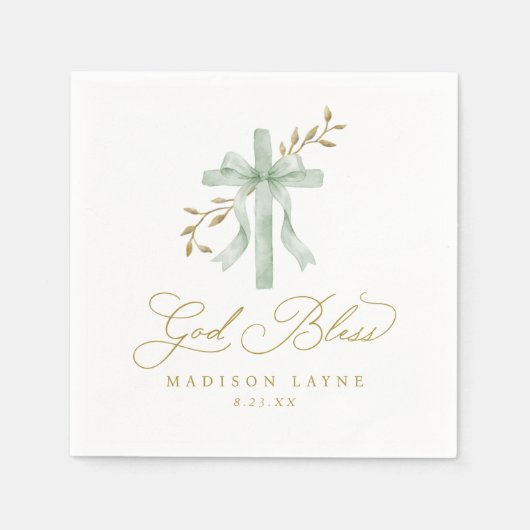 Baptism Communion Gold God Bless Bow Cross Serviette (Vorderseite)