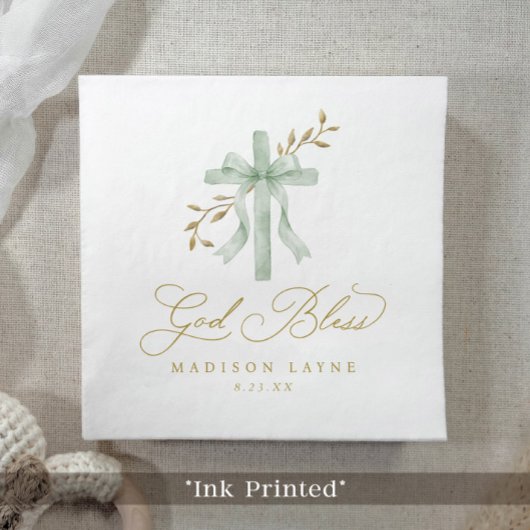 Baptism Communion Gold God Bless Bow Cross Serviette