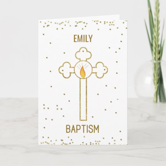 Baptism Custom Name Emily Gold Cross Karte (Vorderseite)