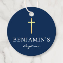 BAPTISM DANK IHNEN modernen Gold Cross Junge blau