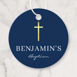 BAPTISM DANK IHNEN modernen Gold Cross Junge blau Geschenkanhänger