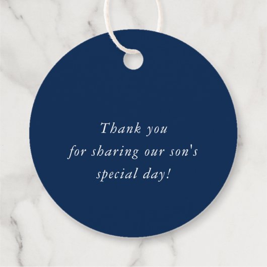 BAPTISM DANK IHNEN modernen Gold Cross Junge blau Geschenkanhänger (Rückseite)