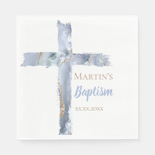 Baptism dusty blue agate Holy Cross Serviette (Vorderseite)