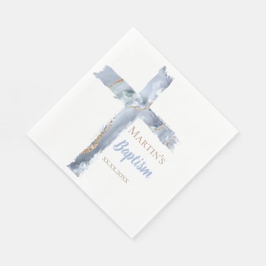 Baptism dusty blue agate Holy Cross Serviette (Ecke)