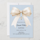 Baptism dusty blue beige bow boy einladung (Vorderseite)
