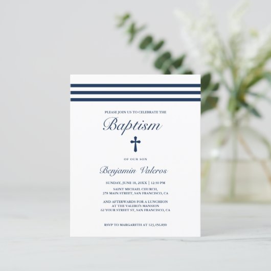 BAPTISM Elegante gestreifte Marine Blue Cross Budg (Stehend Vorderseite)