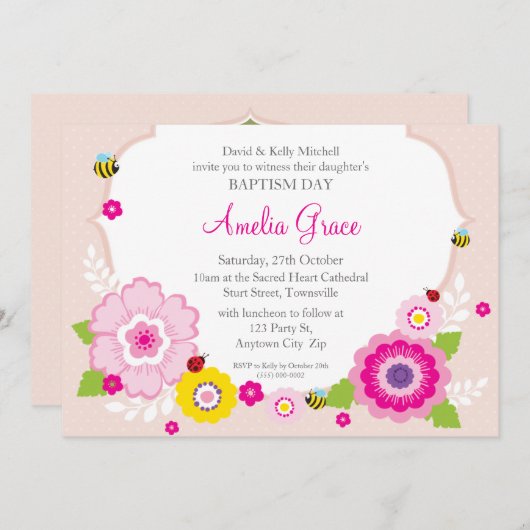 BAPTISM ERSUCHT:: Gartenthema 3 Einladung (Vorne/Hinten)