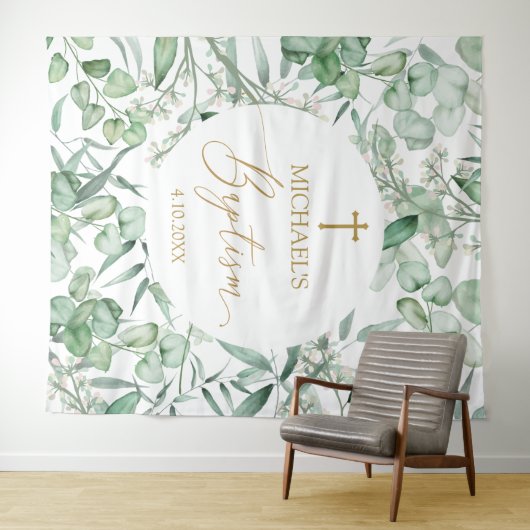 Baptism Eucalyptus greenery backdrop banner Wandteppich (Beispiel (Horizontal))