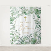Baptism Eucalyptus greenery backdrop banner Wandteppich (Vorderseite)