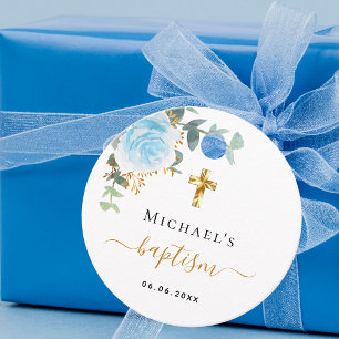Baptism eucalyptus greenery blue floral boy geschenkanhänger