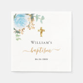 Baptism eucalyptus greenery blue floral boy serviette (Vorderseite)
