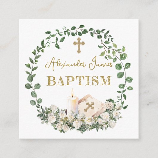 Baptism Eucalyptus Roses Cross  Begleitkarte (Vorderseite)