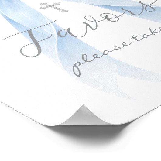 Baptism Favor Blue Bow Eucalyptus Poster (Ecke)