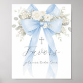 Baptism Favor Blue Bow Eucalyptus Poster (Vorne)