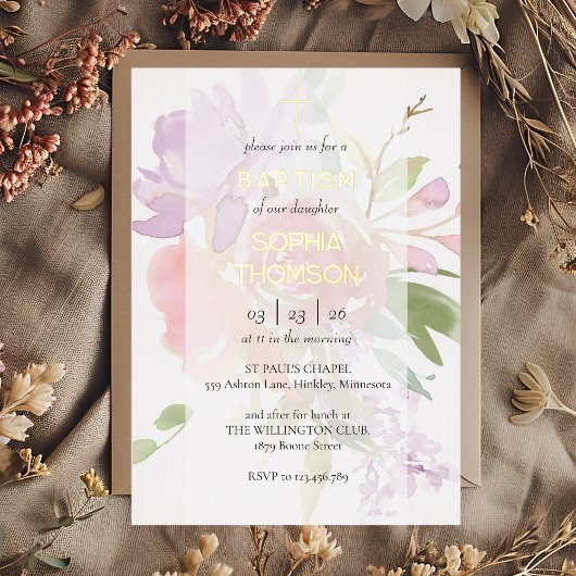 Baptism floral invitation folieneinladung