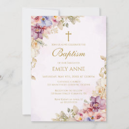 Baptism Floral Orchids Invitation Einladung