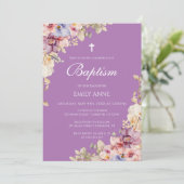 Baptism Floral Orchids purple Invitation Einladung (Stehend Vorderseite)