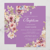 Baptism Floral Orchids purple Invitation Einladung (Vorne/Hinten)