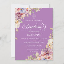 Baptism Floral Orchids purple Invitation