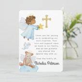 Baptism For Him Watercolor Angels and Cross Dankeskarte (Stehend Vorderseite)