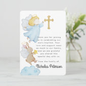 Baptism For Him Watercolor Angels and Cross Dankeskarte (Stehend Vorderseite)