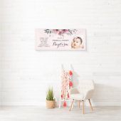 BAPTISM Foto Hübsch Pink Floral Event Party Banner (Insitu)