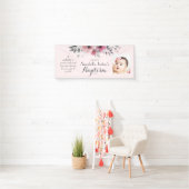 BAPTISM Foto Hübsch Pink Grey Floral Event Party Banner (Insitu)