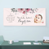 BAPTISM Foto Hübsch Pink Grey Floral Event Party Banner (Messe)