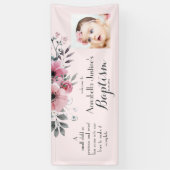 BAPTISM Foto Hübsch Pink Grey Floral Event Party Banner (Vertikal)
