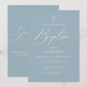 Baptism God Bless Blue Invitation Einladung (Vorne/Hinten)
