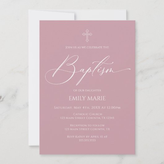 Baptism God Bless Mauve Invitation Einladung (Vorderseite)