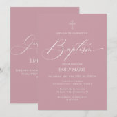Baptism God Bless Mauve Invitation Einladung (Vorne/Hinten)