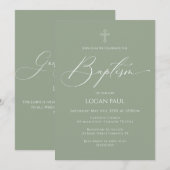 Baptism God Bless Sage Invitation Einladung (Vorne/Hinten)