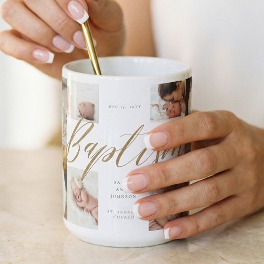 Baptism Gold Calligraphy Photo Collage Keepsake Kaffeetasse