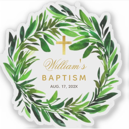 Baptism Greenerity Wreath Imitate Gold Cross Scrip Aufkleber (Vorderseite)