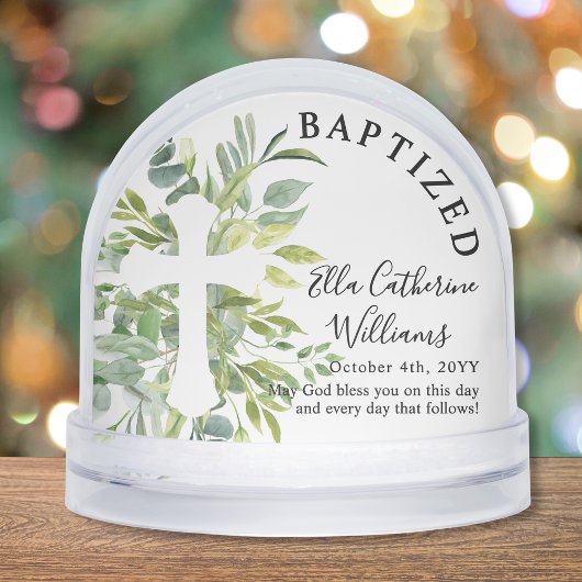 Baptism Greenery Floral Botanical Cross Custom Schneekugeln