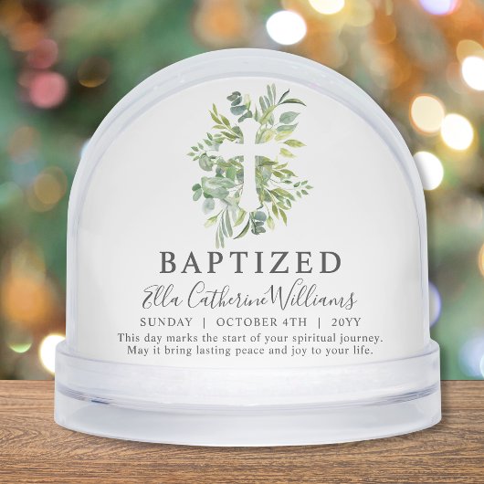 Baptism Greenery Floral Botanical Cross Custom Schneekugeln
