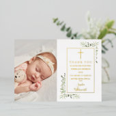 Baptism Greenery Foto Gold Foil Danke Karte (Stehend vorne)