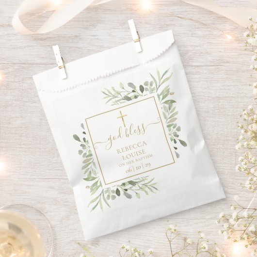 Baptism Greenery Gold Script Geschenktütchen (Ausgeschnitten)