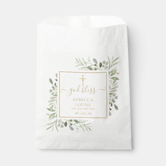Baptism Greenery Gold Script Geschenktütchen (Vorderseite)