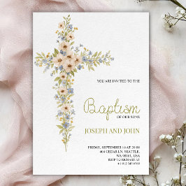 Baptism invitation card featuring a floral cross  einladung