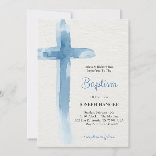 Baptism invitation card featuring blue cross einladung (Vorderseite)